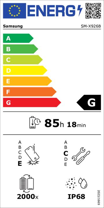 Energy Label Samsung Gal Tab S10 Ultra/X926B/5G/12+256GB/Slvr (5G, 14.60", 256 GB, Platinum, Silver)