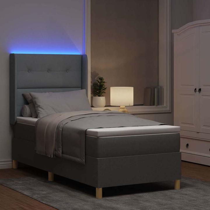 Produktbild vidaXL Boxspringbett Mit Matratze & Led Stoff Hellgrau (90 x 200 cm)