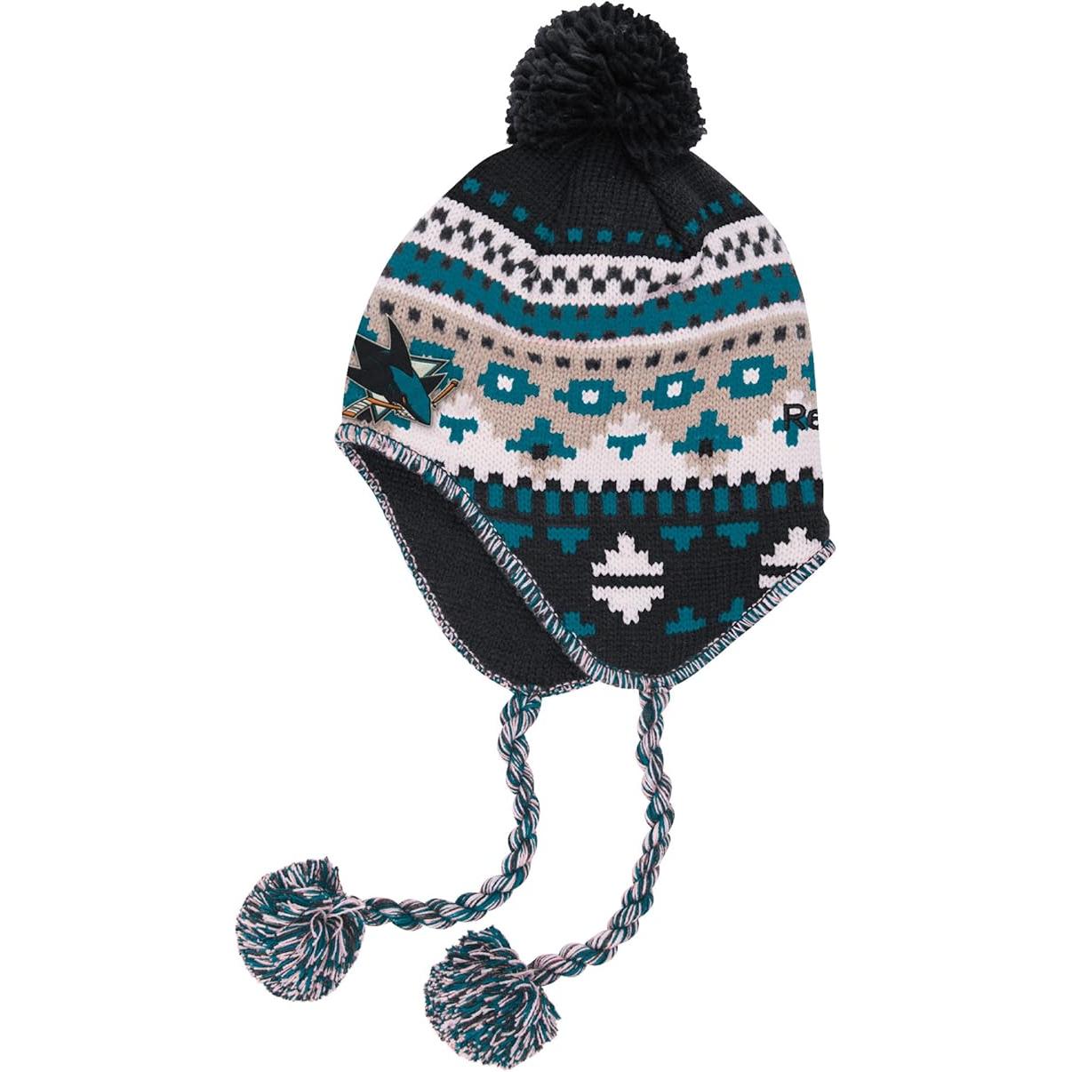Reebok, Berretto, Faceoff Wintermütze mit Quasten-Strickbommel (San Jose Sharks)