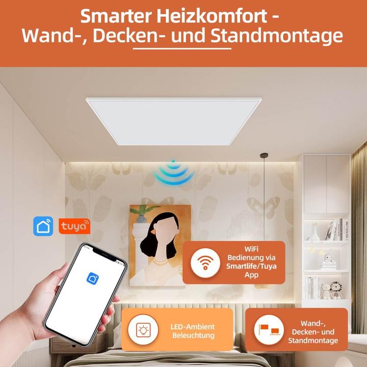 Produktbild SHE SHX SHXPIRP500 Infrarot-Heizpaneel WIFI mit App-Steuerung, 500 Watt Räume 5-10m², Wand- und Deckenmo (500 W)