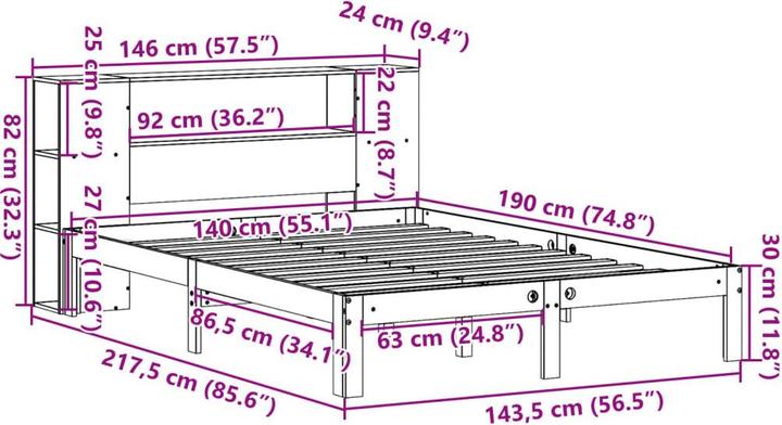 Produktbild vidaXL Bett mit Regal (140 x 190 cm)