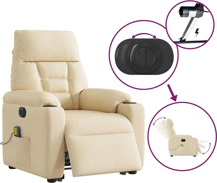 Actual product image vidaXL Electric massage chair with stand-up aid cream fabric