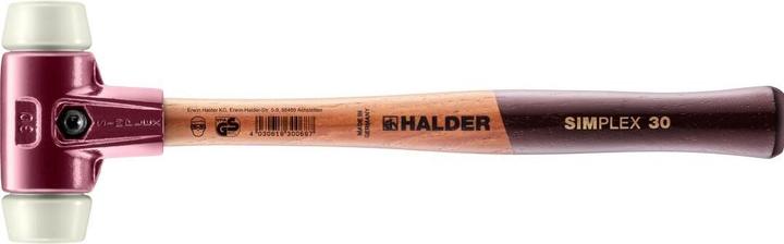 Actual product image Halder Soft faced hammer SIMPLEX length 300 mm head dm 30 mm hard wood nylon white (340 g)