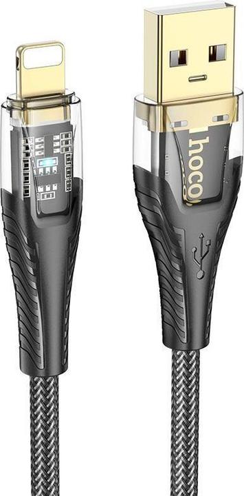 Actual product image Hoco Cable Cable USB A to Lightning 2,4A 1,2 m U121 black transparent (1.20 m, USB 3.2 Gen 1)