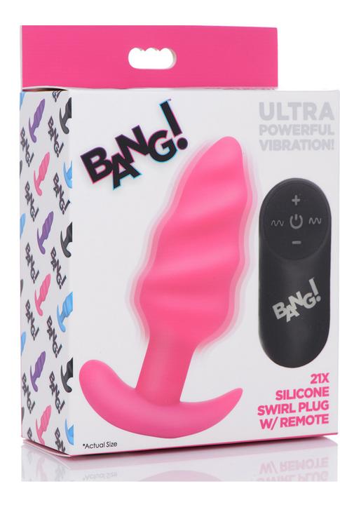 Actual product image XR Brands 21X Vibrating Silicone Swirl Butt Plug with Remotel