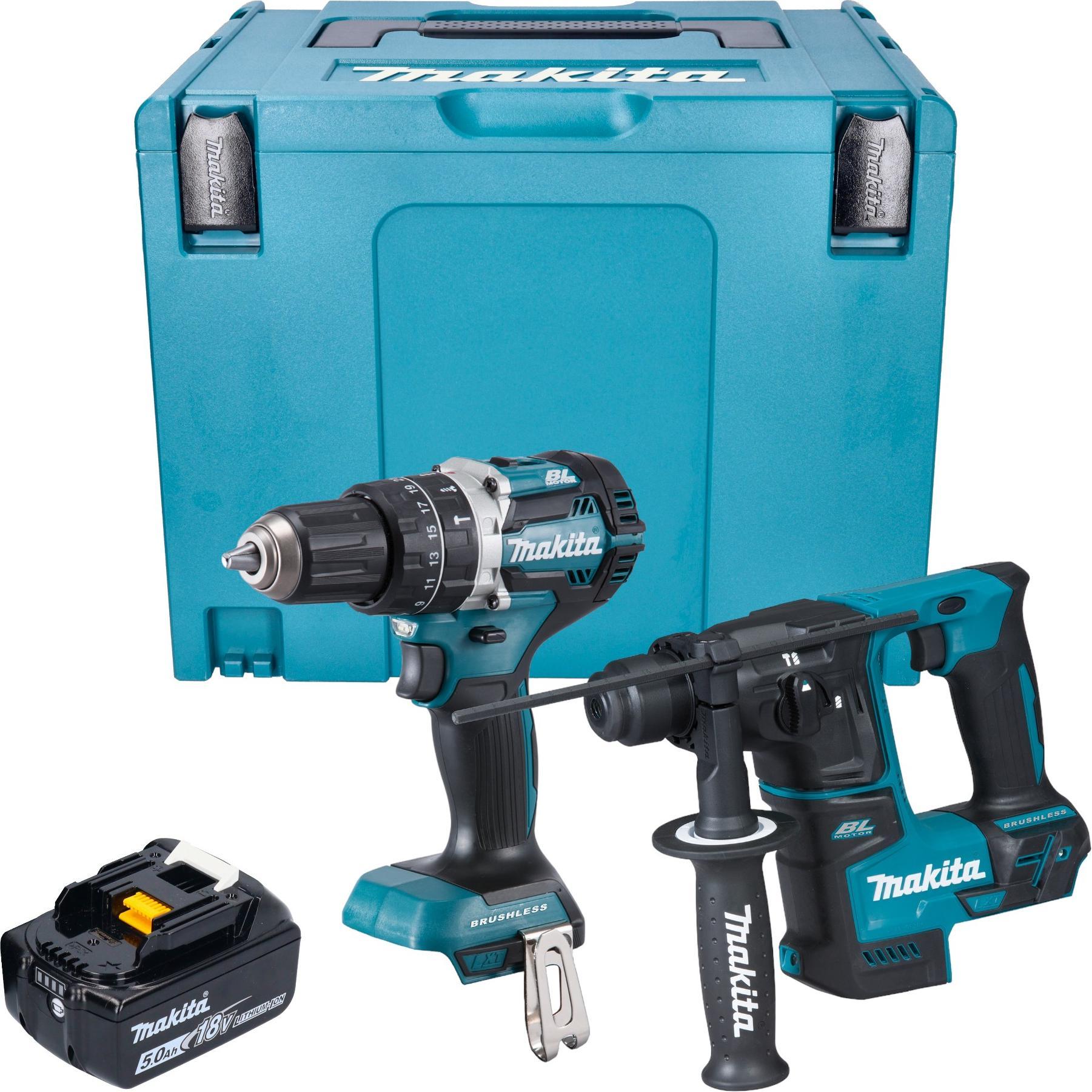 Makita, Bohrmaschine + Akkuschrauber, DLX 2278 T1J Akku Kombo Kit + DHP 484 Schlagbohrschrauber 54 Nm + DHR 171 Bohrhamm...