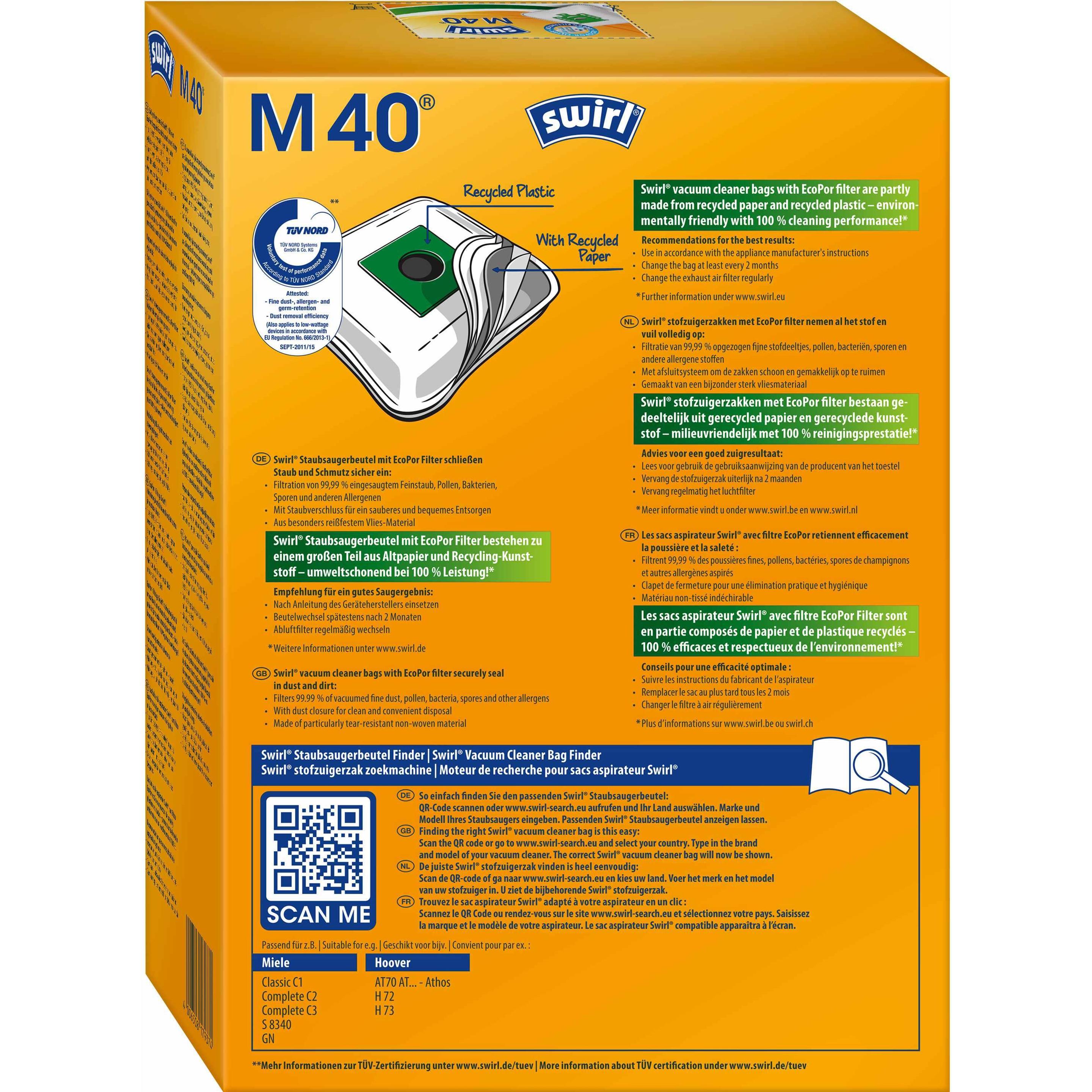 Swirl M 40, Staubsaugerbeutel