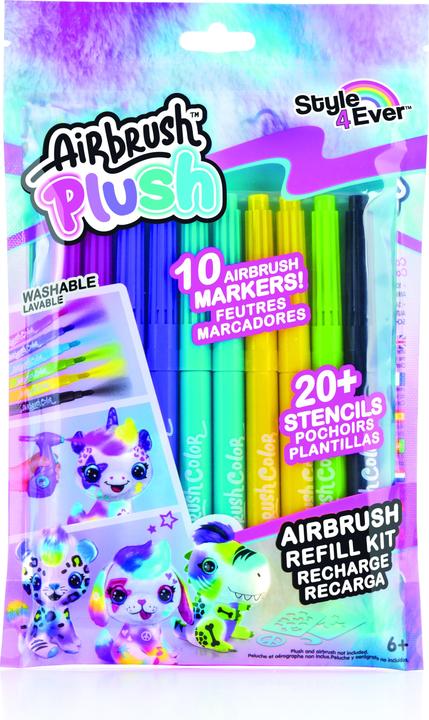 Canal Toys Airbrush Plush - Kit de recharge 10 stylos (256) (Violet, Turquoise, Jaune, Vert, Noir, 10 x)