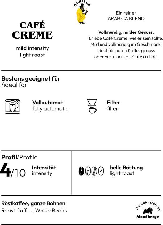 Actual product image Gorilla Kaffee Cafè Creme (1000 g, Light roast)