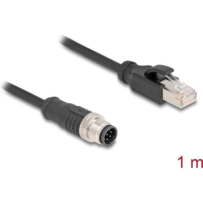 Thumbnail - Delock M12 Kabel A-kodiert 8 Pin Stecker zu RJ45 Stecker PVC (S/FTP, CAT5e, 1 m), Netzwerkkabel