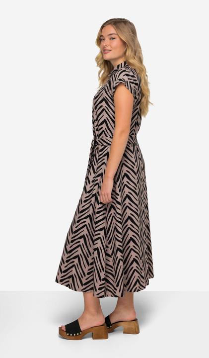 Produktbild Laurasøn Leinenmix-Kleid, Zebra-Stil Print, Hemdkragen, Taillengürtel, Halbarm (XXL)