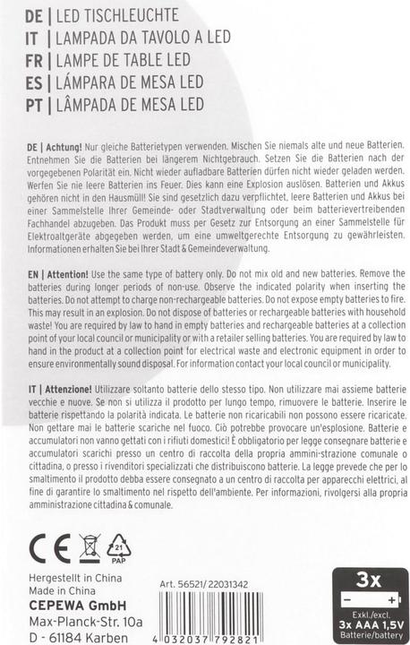 Image du produit AccuCell Lampe de bureau LED tactile, blanc chaud, avec batterie