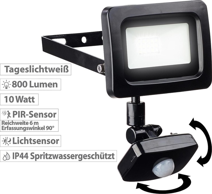 Produktbild Luminea Mini-LED-Fluter mit PIR-Sensor (800 lm, IP44)