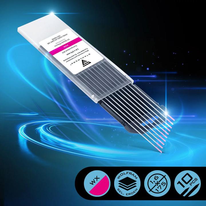 Actual product image Stahlwerk Tungsten electrodes / welding electrodes WX Pink 1.6 x 175 mm set of 10