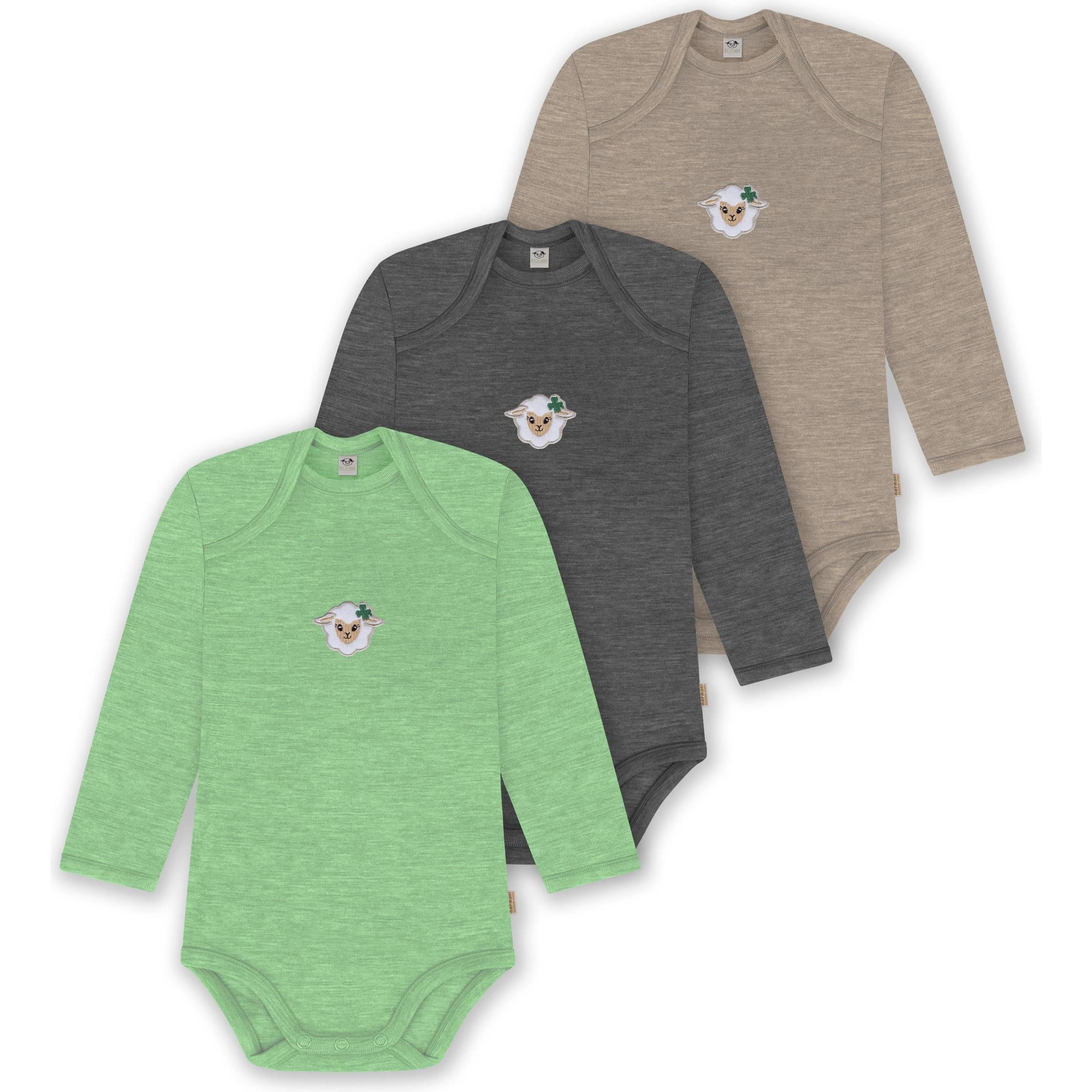 Normani, Herren, Body, 3er Pack Baby Merino Body Langarm „Auckland" - 9383, Beige, (56)