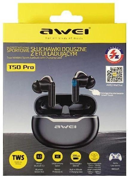 Actual product image Awei słuchawki Bluetooth 5.3 T50 ENC + stacja dokująca czarny/black (DNC, 6 h, Wireless)