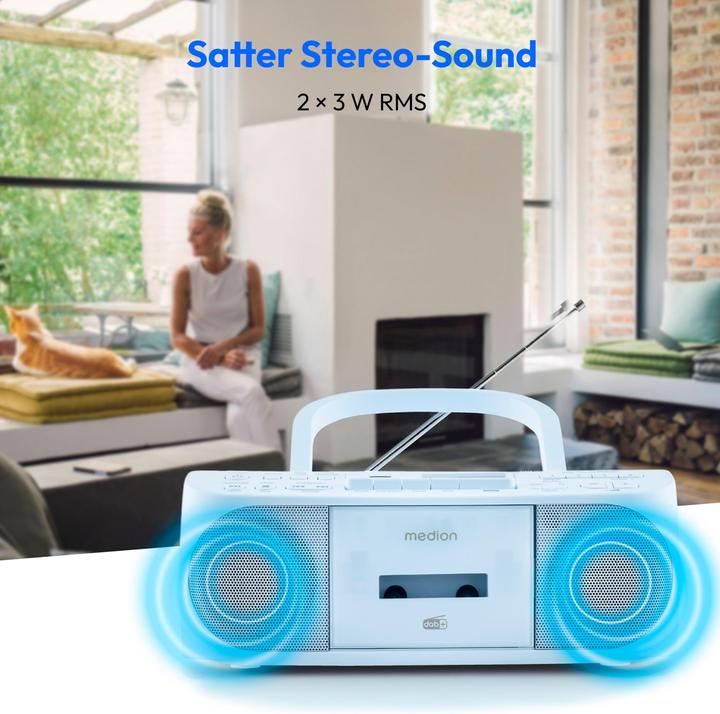 Actual product image Medion LIFE DRX-1 Plus Boombox blau Radiorekorder mit CD-Spieler und Kassettendeck (DAB+, FM, PLL, Bluetooth)