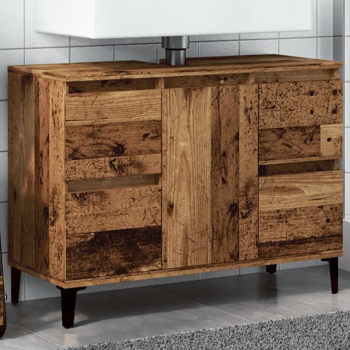 Produktbild VidaXL Waschbeckenunterschrank Unterschrank Badschrank Badmöbel Altholz-Optik (80 x 33 x 60 cm)