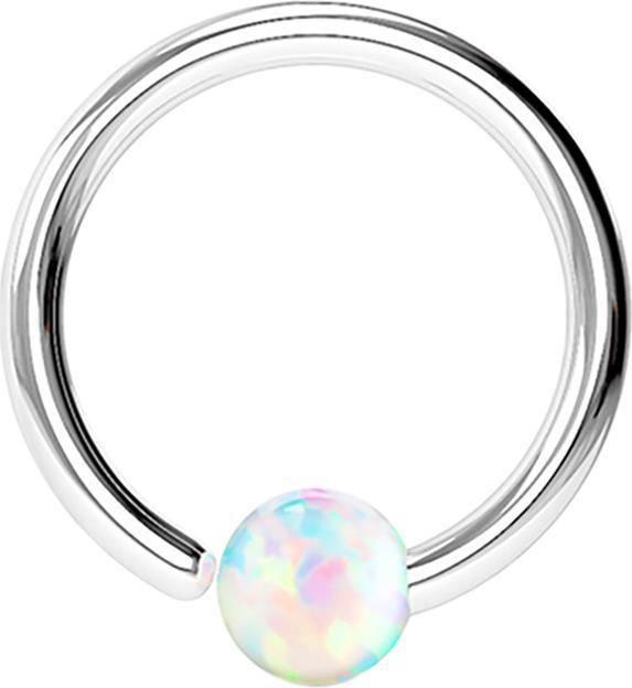Immagine prodotto Star Piercing Anello Micro Closure argento con Ball Opal bianca fissa su un solo lato (senza ottone, Acciaio chirurgico 316L)