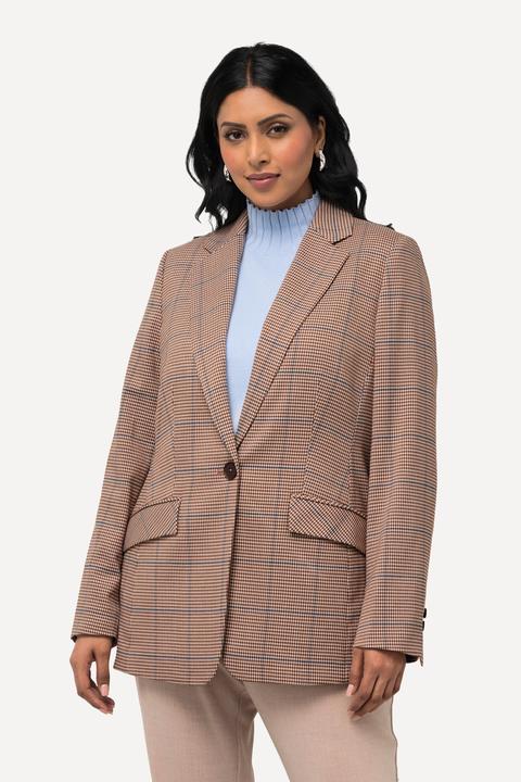 Image du produit Ulla Popken Blazer avec col à revers, poches à rabat et motif à carreaux (44)