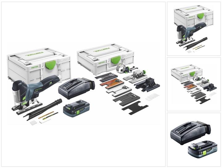 2.5 and 1x WOOD UNIVERSAL S 75, BP 18 Li 4.0 HPC-ASI battery pack, Accessories systainer, Quick charger TCL 6, Systainer SYS3 M 187, Jigsaw blade set: 1x WOOD FINE CUT S 75, Splinter protection, 4 FSG