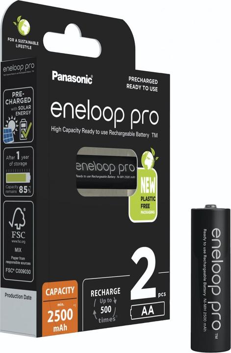 Image du produit Panasonic Wiederaufladbare Batterien ENELOOP Pro BK-3HCDE (2 pcs, AA, 2500 mAh)