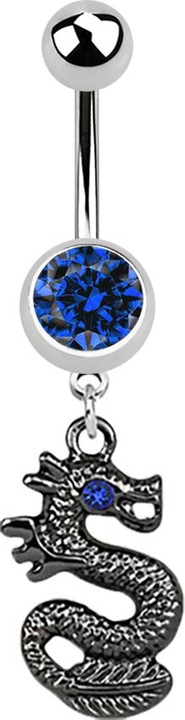 Produktbild Star Piercing Banane silber mit Anhänger schwarzer Drachen dunkelblau (Chirurgenstahl 316L, ohne Messing)