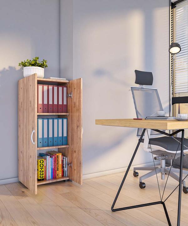 Image du produit VCM Armoire de bureau Livres Dossiers Meuble de bureau Armoire Ulas 3 portes battantes (49 x 34 x 108 cm)