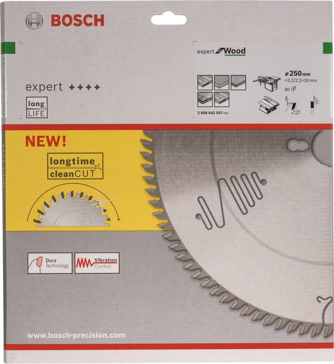 Produktbild Bosch Professional Zubehör Kreissägeblatt Expert for Wood, 250 x 30 x 3,2 mm, 80