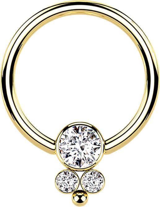Actual product image Star Piercing Ball Closure Ring Gold Plated Disc with Three Crystals (Surgical steel 316L, without brass)