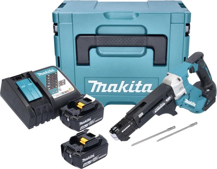 Actual product image Makita DFR 551 RMJ Battery Magazine Screwdriver 18 V 25 - 55 mm Brushless + 2x Battery 4.0 Ah + Charger + (Rechargeable battery operated)