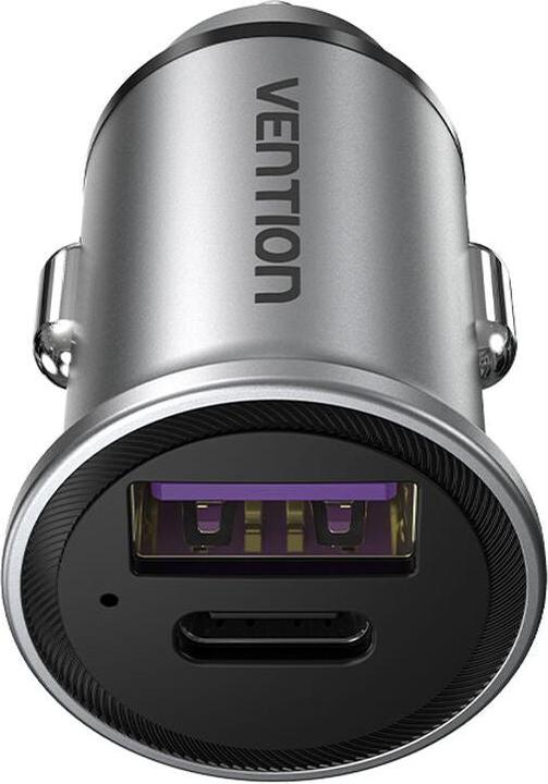 Actual product image Vention Two-Port USB A+A(30+30) Car Charger Gray Mini Style Aluminium Alloy Type