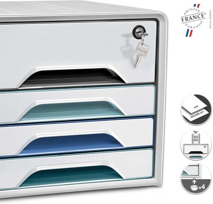 Image du produit Cep Boîte à tiroirs Smoove blanc avec lignes colorées avec 5 tiroirs (A4)