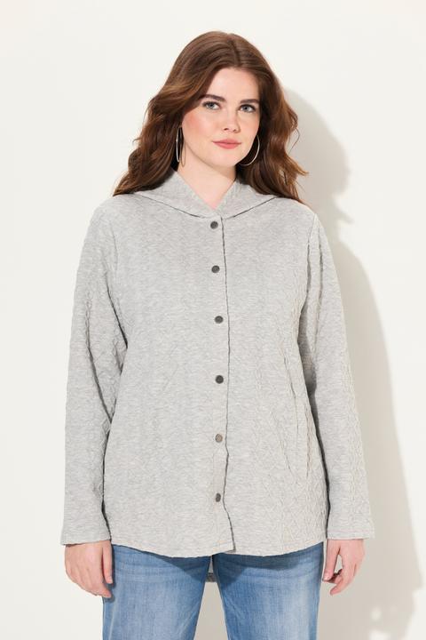 Image du produit Ulla Popken Veste à capuche, motif torsadé et boutons-pression. Dos plus long. (62)