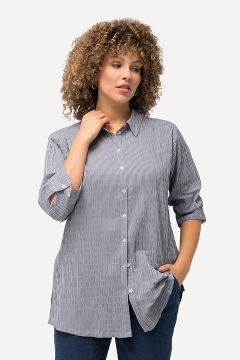 Produktbild Ulla Popken Bubble-Bluse, Streifen, Hemdkragen, 3/4-Arm (50, 52)