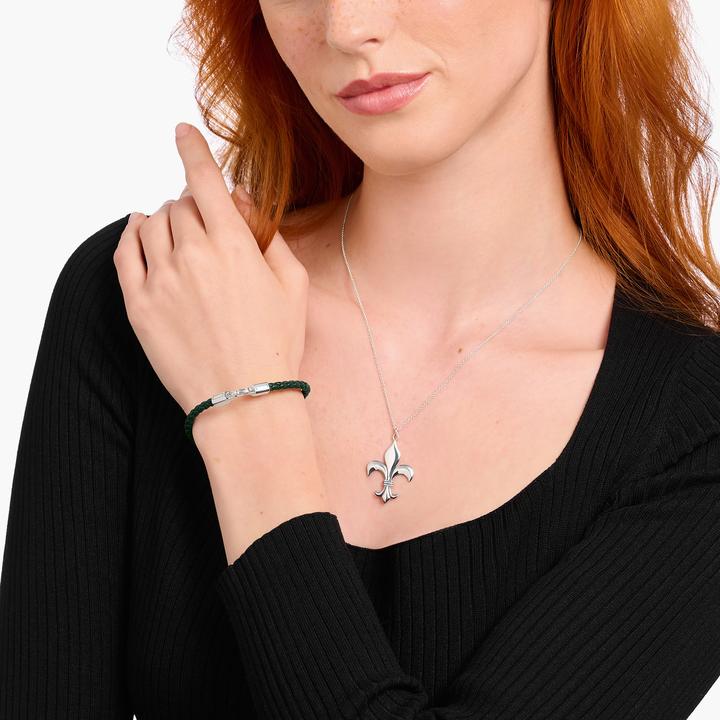 Immagine prodotto Thomas Sabo Bracciale in pelle stretto in argento verde (17 cm, Cuoio, Annerito, Argento 925)