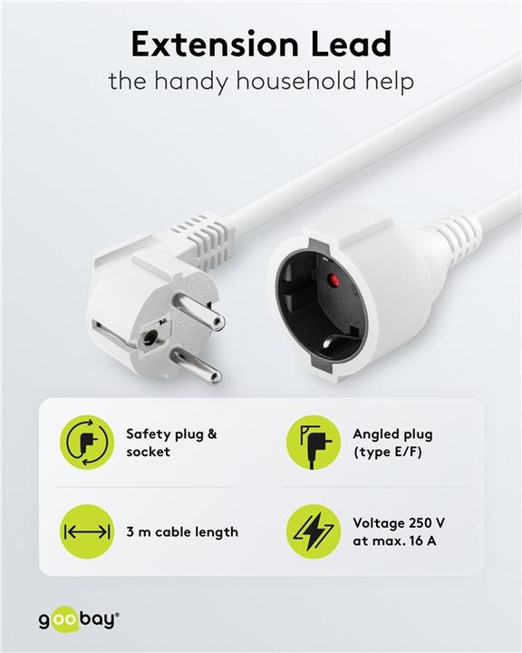 Actual product image Goobay power supply extension cable (3 m, CEE 7/4, CEE 7/7)