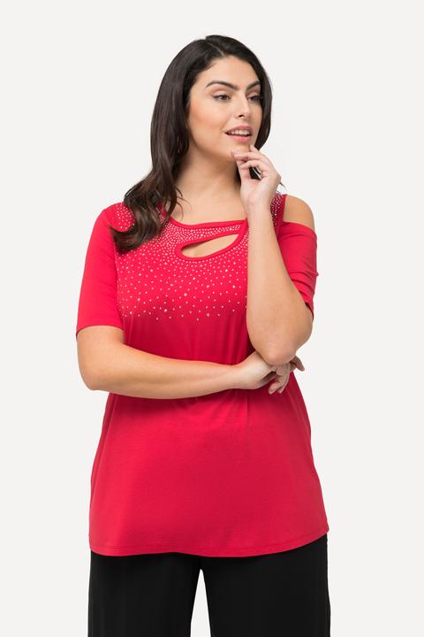 Actual product image Ulla Popken Sparkling Cutout Short Sleeve Tee (50, 52)