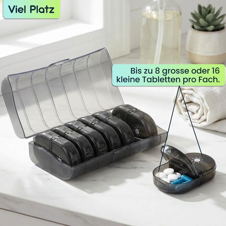 Produktbild Ideoon 2er Set Medikamentenbox 7 Tage - Pillendose 7 Tage 2 Fächer Morgens Abends - Tablettenbox