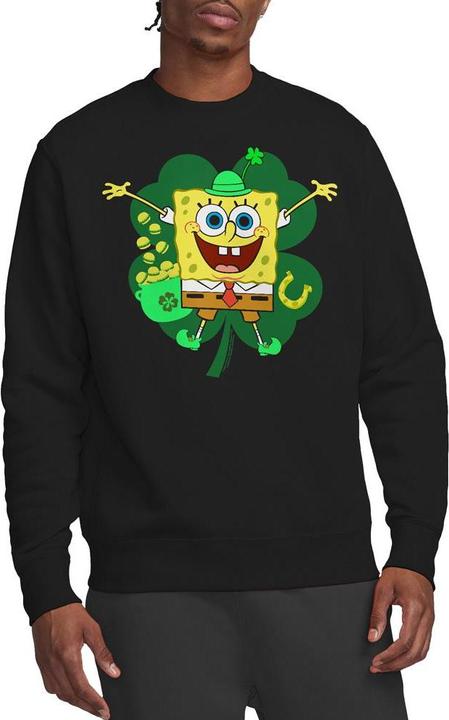 Actual product image Spongebob Squarepants Unisex Adult Spongey Four Leaf Clover St Patricks Day Sweatshirt (L)
