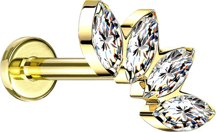 Actual product image Star Piercing Micro Labret internal thread gold plated compartments with four crystals silver (without brass, Titanium G23)