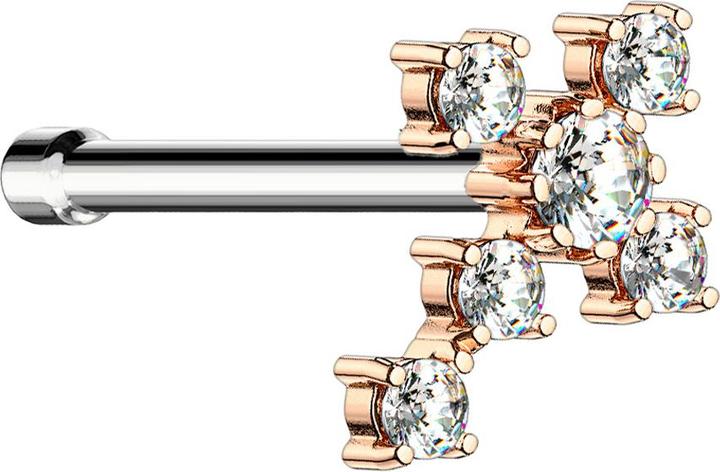 Produktbild Star Piercing Nasenstecker gerade rosegold Kreuz mit Kristall silber (Messing, Chirurgenstahl 316L)