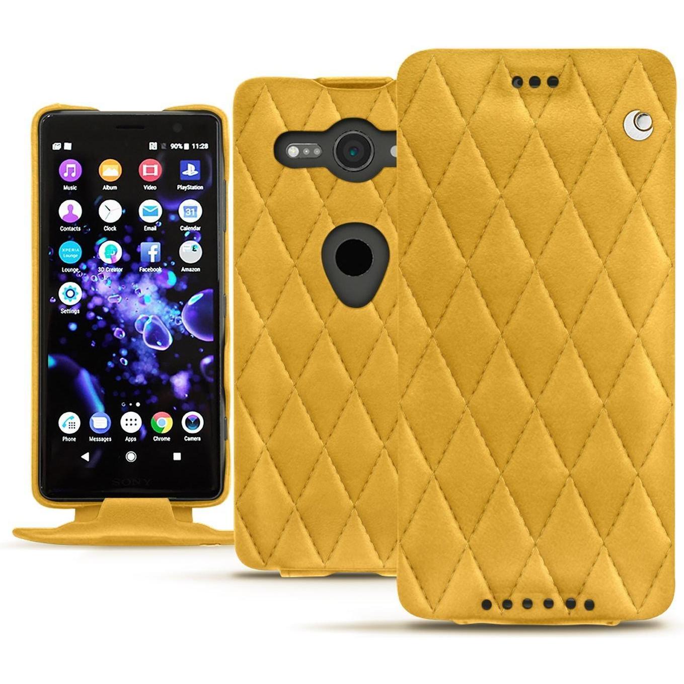 Noreve Lederschutzhülle vertikal (Sony Xperia XZ2 Compact), Smartphone Hülle, Orange