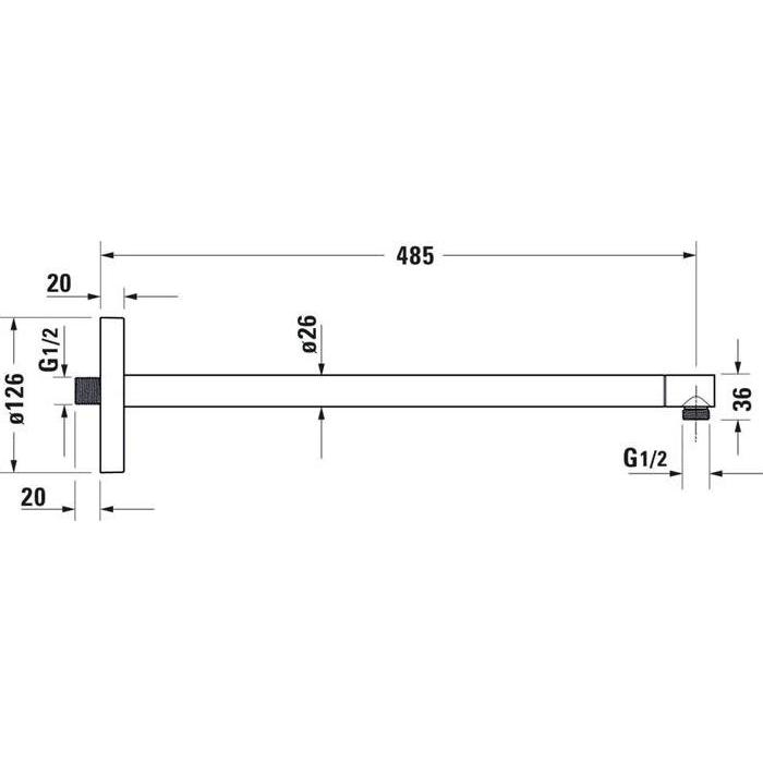 Thumbnail - Duravit, Duschsystem, Brausearm m Wandbefestigungsplatte rd Ros 485mm ch