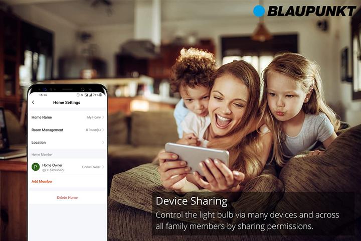 Immagine prodotto Blaupunkt Lampadina intelligente E27 - WiFi - Dimmerabile - Lampada intelligente - 9W - Google Home - Singola (E27, 900 lm, 1 x)