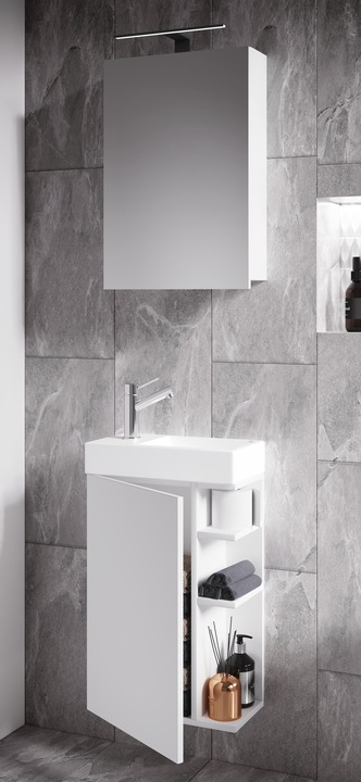 Produktbild VCM 3-tlg Badmöbel Set Gäste WC Gästebad Waschplatz Waschtisch klein schmal Lumia Spiegelschrank