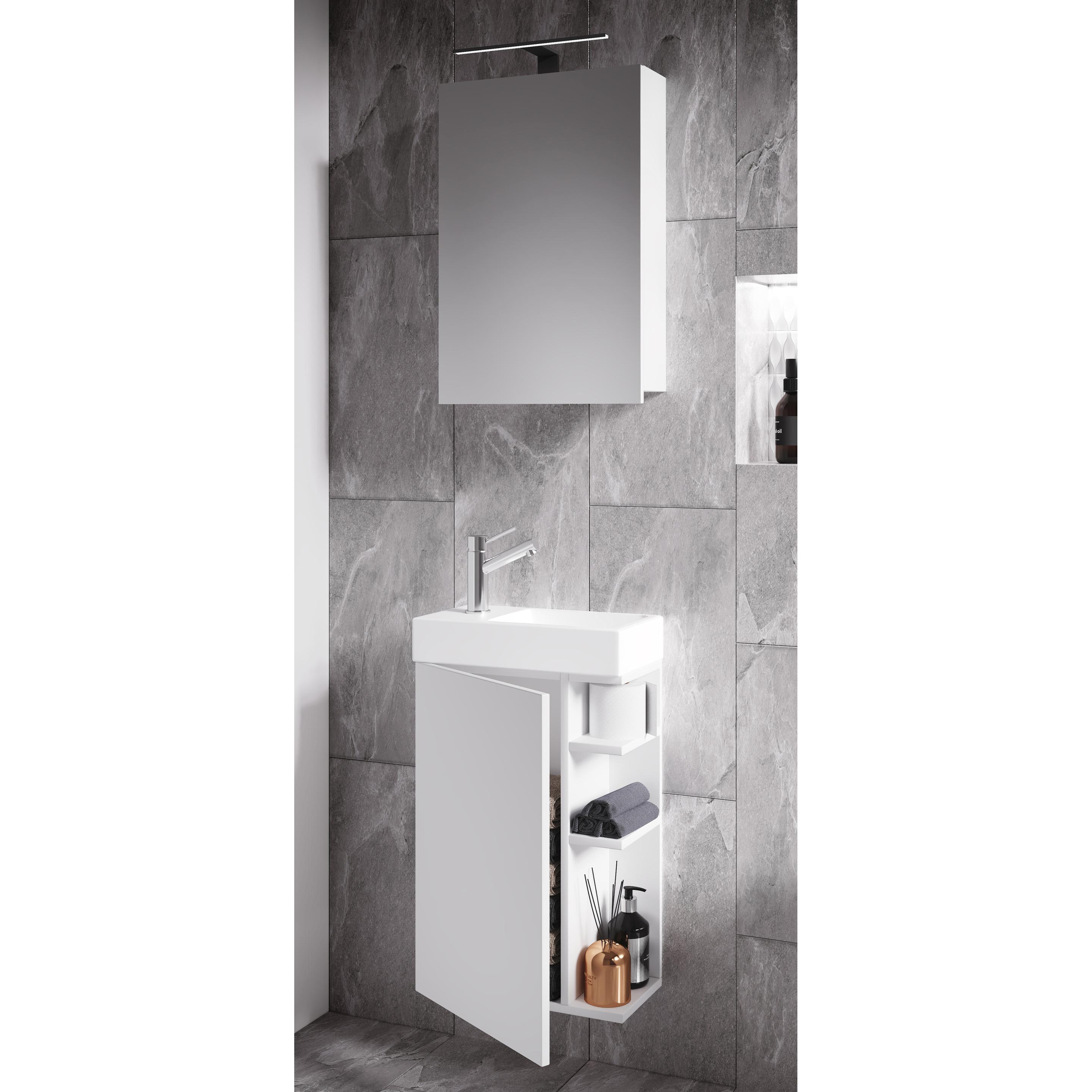 Thumbnail - VCM, Badmöbelset, 3-tlg Badmöbel Set Gäste WC Gästebad Waschplatz Waschtisch klein schmal Lumia Spiegelschrank