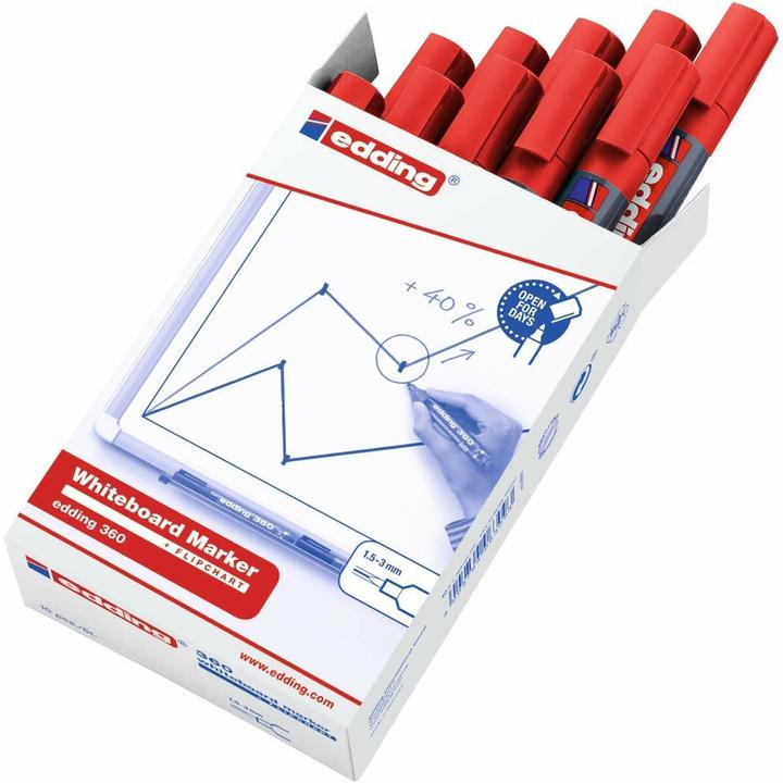 Produktbild Edding Whiteboard Marker 360, Rundspitze, Strichbreite 1,5-3 mm, rot (Rot, 3 mm, 10 x)