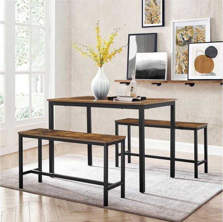 Image du produit Vasagle Tisch mit zwei Bänken, Vintagebraun-Schwarz, Tiefe: 70 cm (110 x 75 x 70 cm)