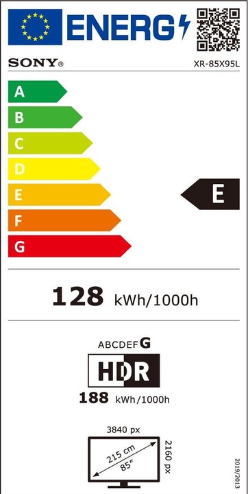 Energie-Label Sony XR-85X95L (85", X95L, Mini-LED, 4K, 2023)